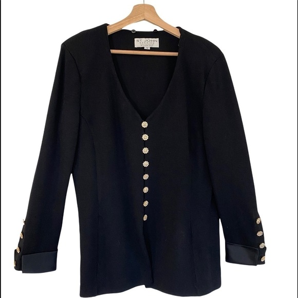 ST. JOHN EVENING Santana Knit Triple Style Rhinestone Button Cardigan Size 12 - Picture 16 of 16